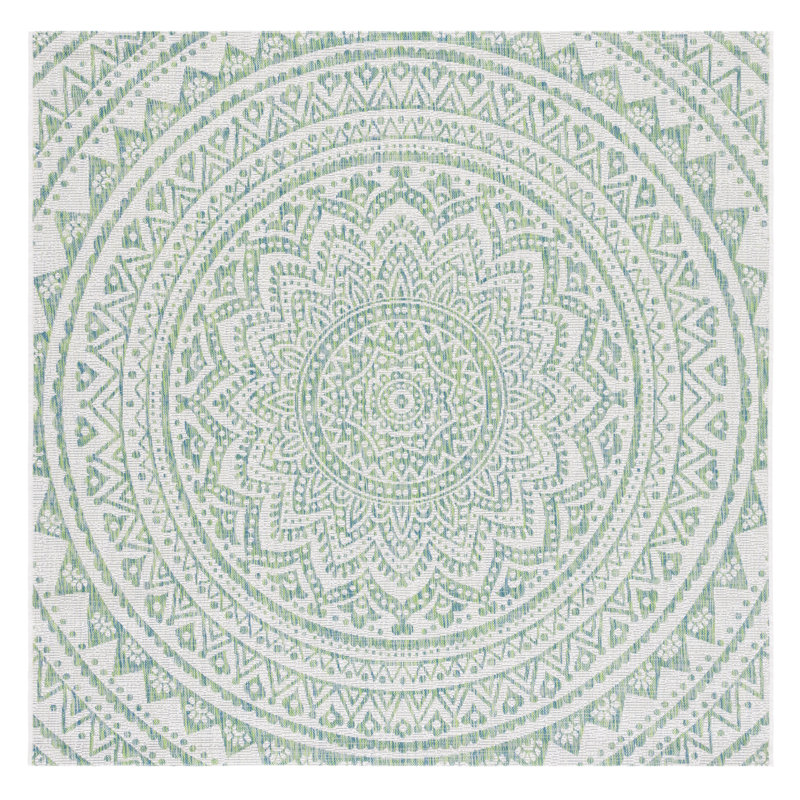 Tapis intérieur / extérieur ivoire / vert Elida, Carré 4 pi