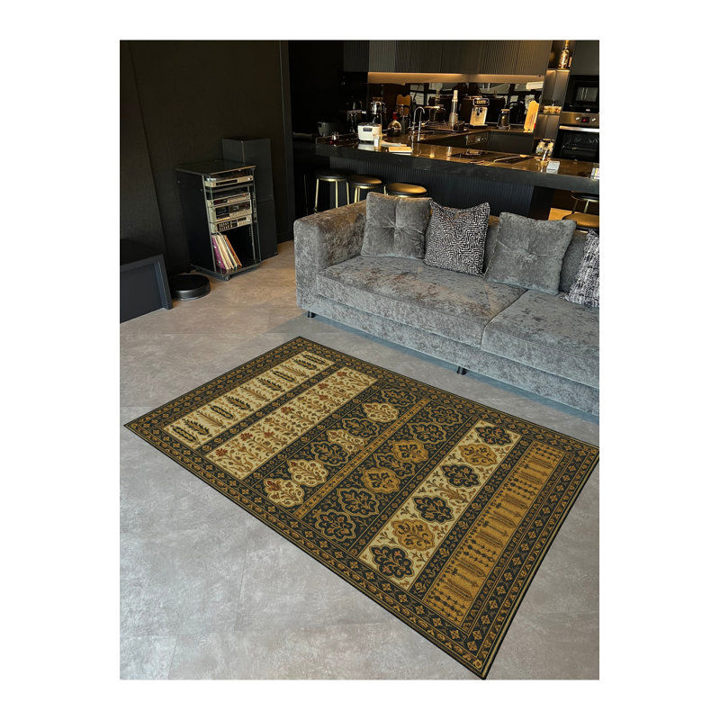 Tapis brun tissé à motif traditionnel lavable Mosso, 4'11" x 7'7"