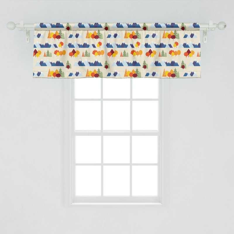 Ambesonne Landscape Valance Pack of 2 Mountains and Fall Trees Eggshell and Multicolor, 54" W x 12" L