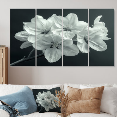 Blanc, noir, élégant, simplicité, fleur de pommier - ensemble de décoration murale