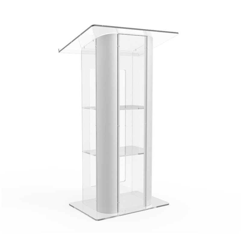 Clear Acrylic and Brushed Stainless Steel Podium with Shelves