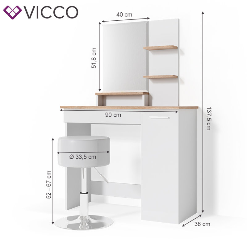 Algarin Dressing Table with Mirror, White/Brown