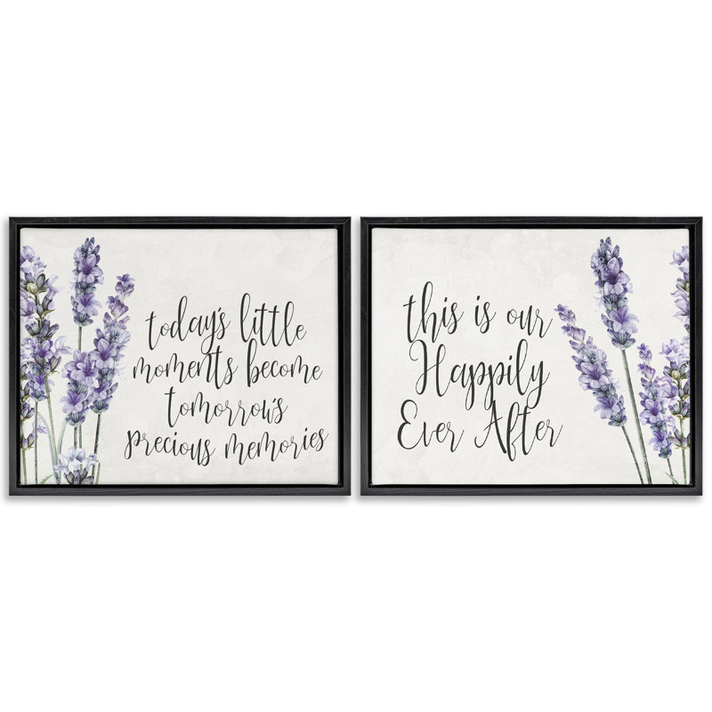 Ensemble de 2 toiles flottantes Lavender Moments Sentiments, design par Kim Allen, Cadre flottant noir de jais