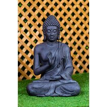 Statue décorative - Statue Bouddha rieur en suar 40 cm blanchi