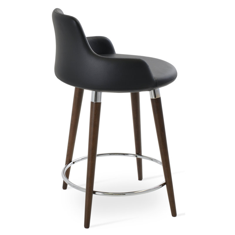 Tabouret de bar et de comptoir Dervish, Noyer, Similicuir noir, Tabouret de comptoir (siège d'une hauteur de 24,5