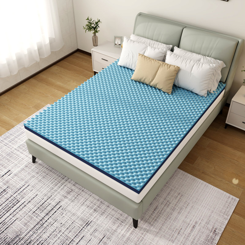3 Inch Mattress Topper For College Dorm, Reversible Extra Firm & Cooling Gel Egg Crate Foam, Back Pain Relief, Queen