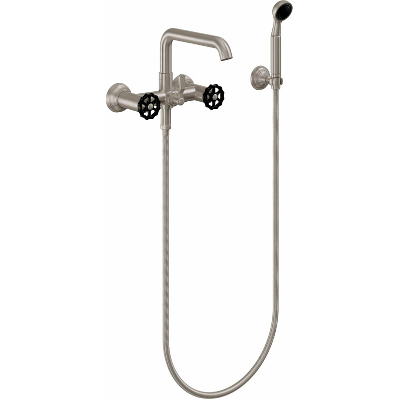 Descanso Tub Filler with Diverter, Cross Handle, Satin Nickel/Black