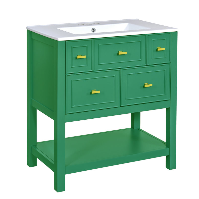 30'' Single Bathroom Vanity With Ceramic Top, Green