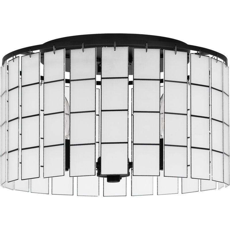 Seigler Matte Black 14" Glass Drum Semi-Flush Mount Light