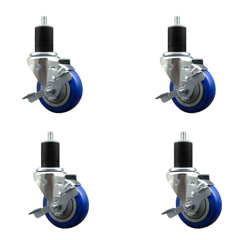 Ensemble de roulettes extensibles en polyuréthane pivotant 3,5 po 3,5 po / 1-3 po, Bleu