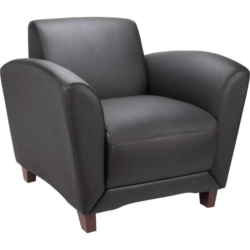 Black Leather Reception Chair with Tablet and Wood Legs