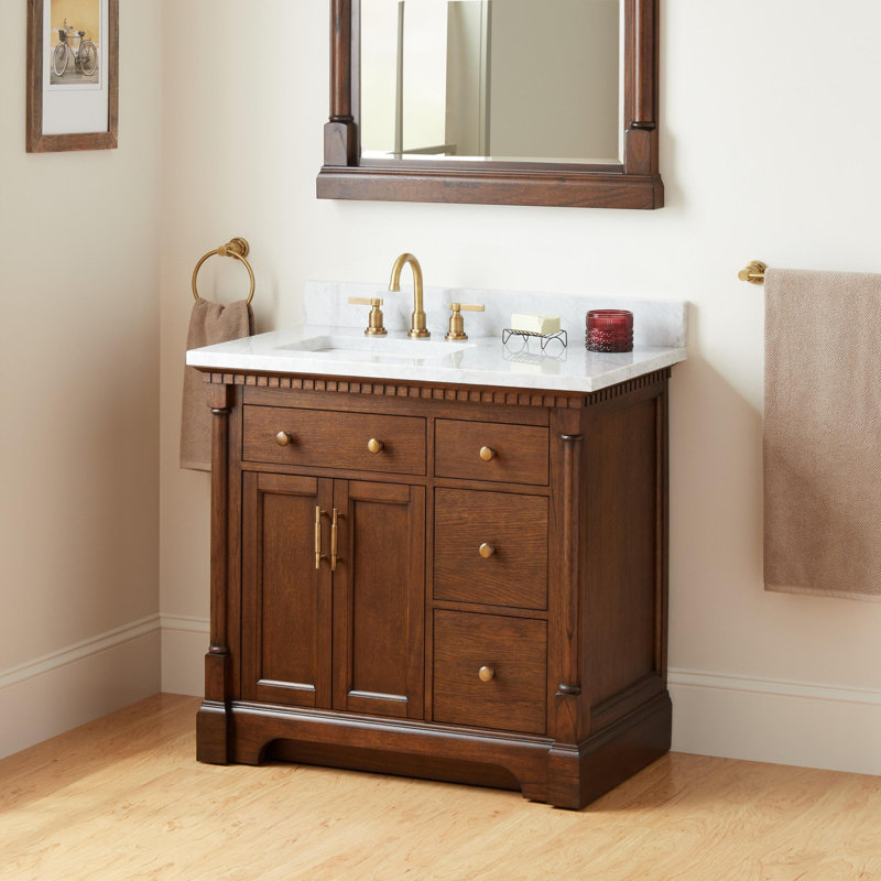 Claudia 36" Mahogany Single Basin Vanity Set with Cabinet, Vanity Top, Antique Coffee, Antique Brass