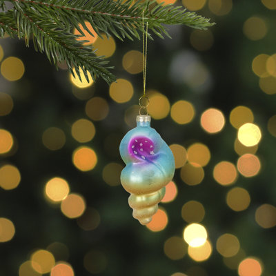 4.25" Blue and Pink Seashell Glass Christmas Ornament
