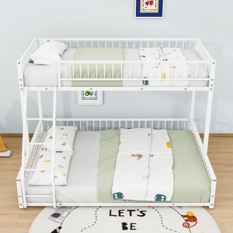 Metal Bunk Bed With Ladder And Slats, Twin XL Over Queen, White