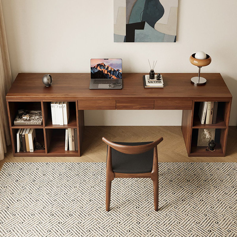86.61" Nut-brown Rectangular Solid Wood with 3 drawers desk, Left Hand Return