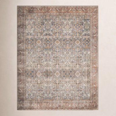 Pratt Oriental Area Rug in Ocean/Rust