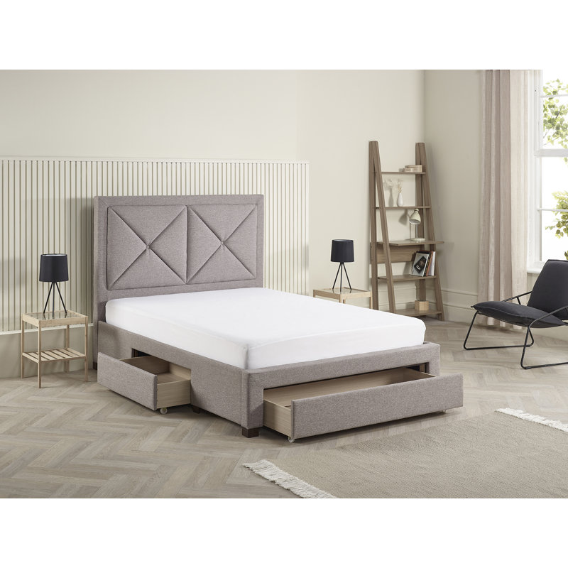 Hariz Upholstered Storage Bed, Light Grey, Double (4'6)