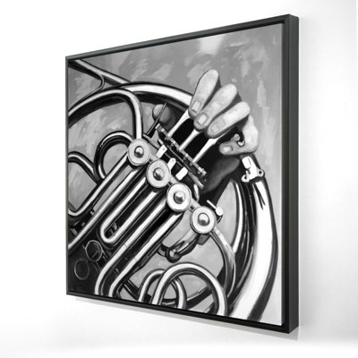Musician with French Horn Monochrome Canvas | Home Decor