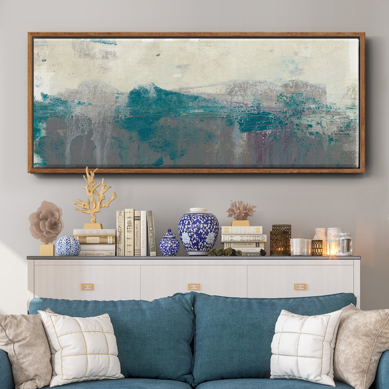 Teal Range II- Framed Canvas, 20" H x 50" W