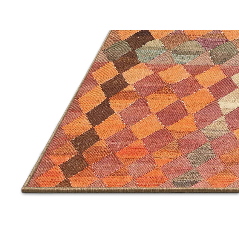Tapis orange contemporain/zone rose pâle, Rectangle 8 pi x 10 pi