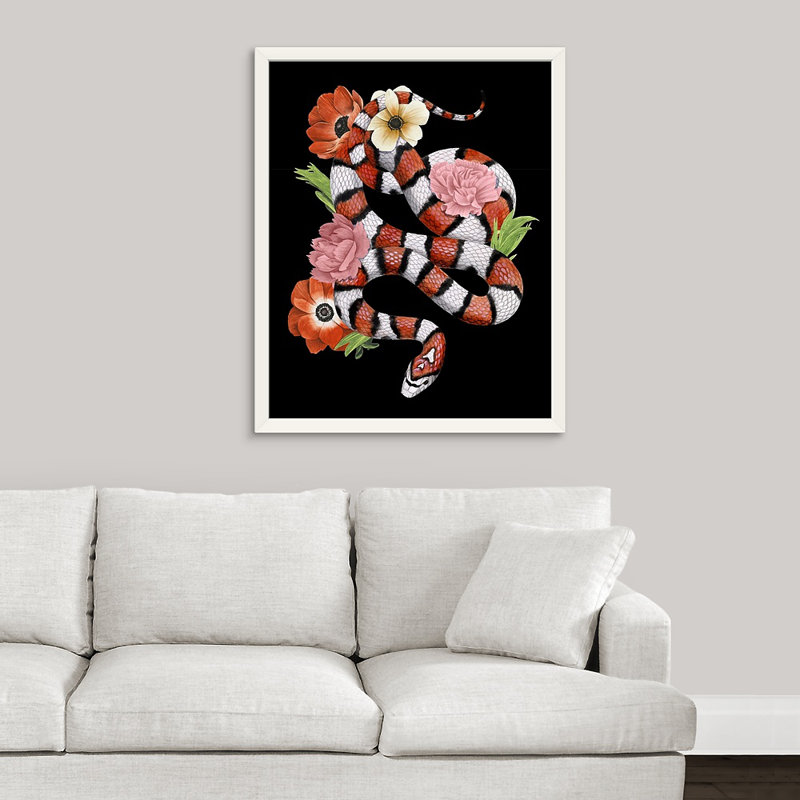 "red doux serpent ii" , reproduction d’art encadrée novogratz, H 33 po x l 27 po x P 1 po, Cadre blanc