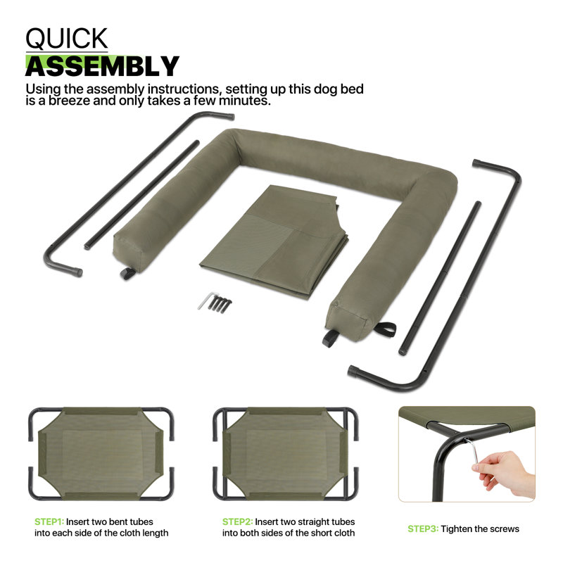 Portable Elevated Pet Bed Dog Cot Bed With Removable Bolster, Extra Small (35.5" W x 25.5" D x 7.5" H), Dark Green