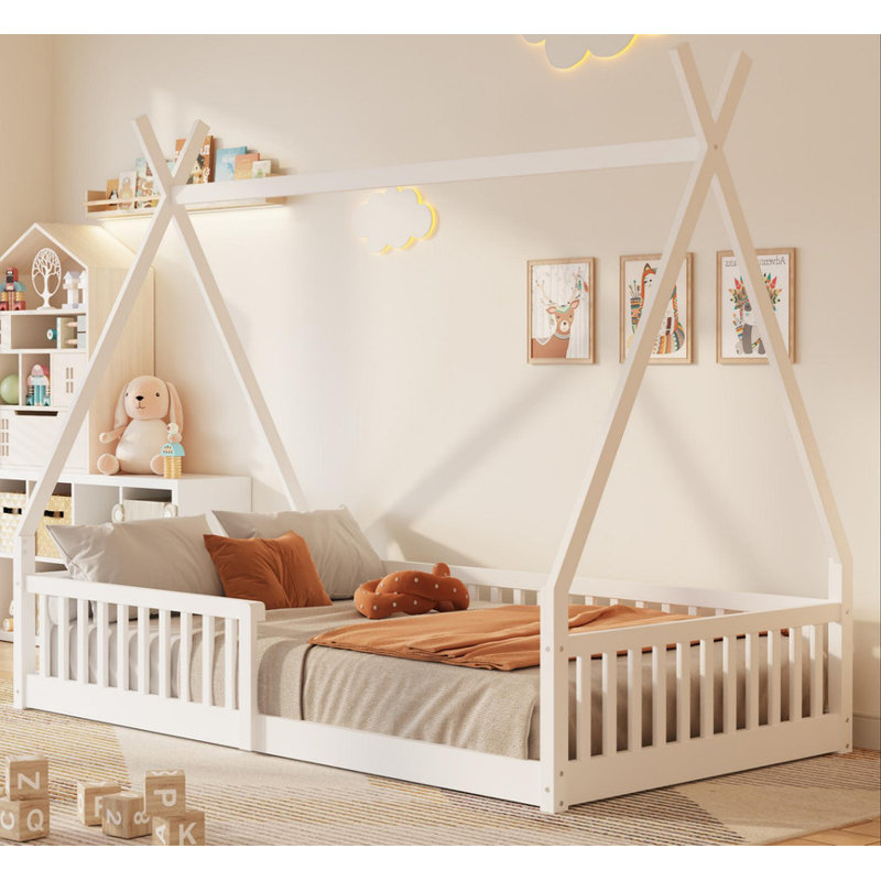 Lit simple en bois Wood House Fence, Blanc
