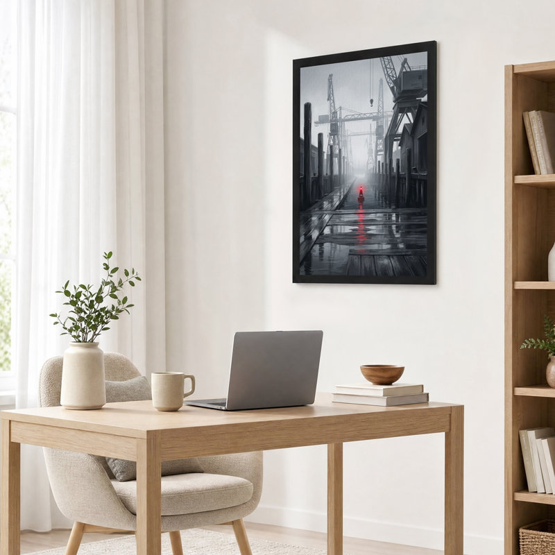 «Foggy Harbor» avec art mural sur toile reflet de lumière rouge, H 30 po x l 20 po
