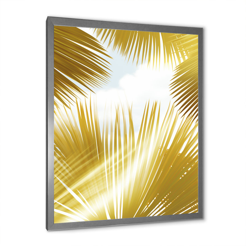 «Tropical Golden Palm Leaves», reproduction sur toile, Cadre simple argenté, H 32 po x l 16 po x P 1 po