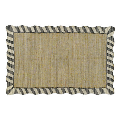 Jute Scalloped Black And White Rug