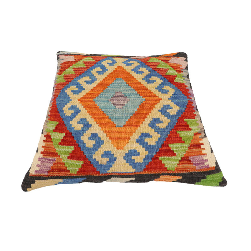 Coussin Boho Chic May, Rouille / bleu / noir / or, H 19 po x l 18 po