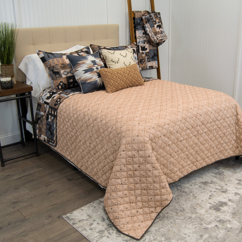Blue and Brown Microfiber Queen Reversible Quilt Set