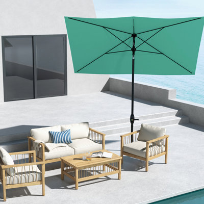 Parasol de patio 6,5 pi x 10 pi, couche de revêtement de protection, manivelle facile et inclinaison flexible, parasol rectangulaire de 10 pi sarcelle, protection et inclinaison simple