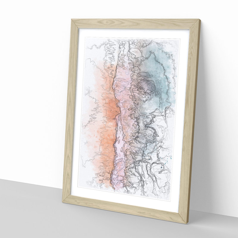 Beach Divide - Single Picture Frame Painting on MDF, 87cm H x 62cm W x 2cm D, Oak Framed