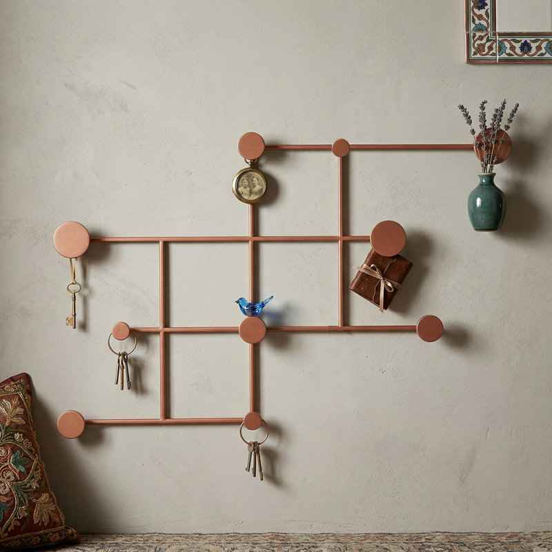 Arlo Modern Geometric 10-Hook Wall-Mounted Coat Rack, Copper