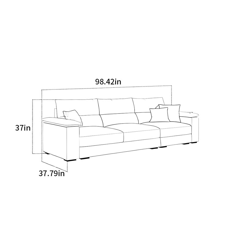 Canapé droit simple moderne de style crème, H 37 po x l 98,42 po x P 37,79 po