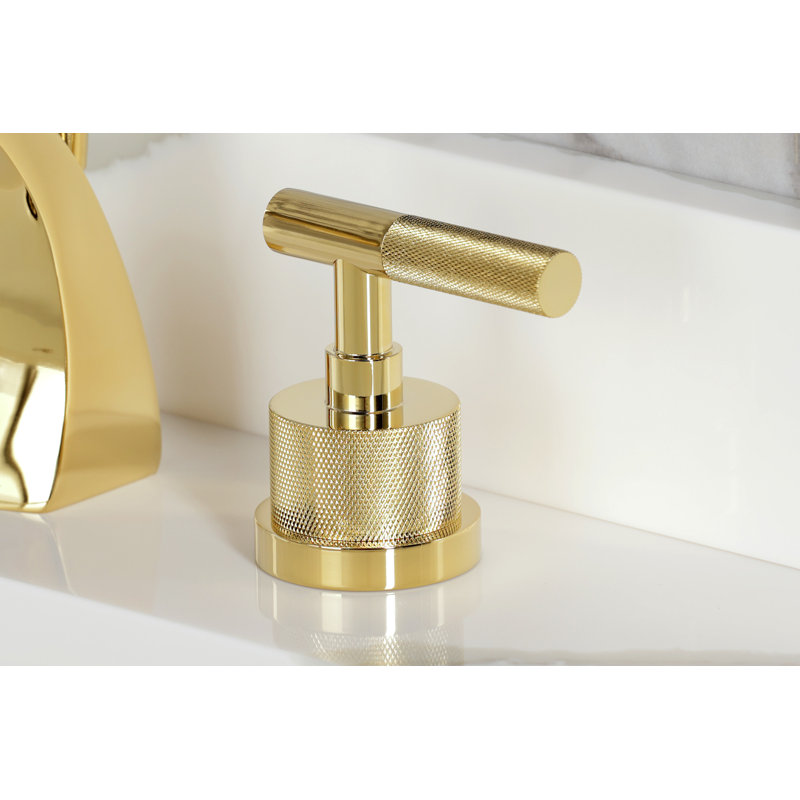 Kingston Brass Convergent Two-Handle 3-Hole Deck Mount Widespread Bathroom Faucet with Knurled Handle and Brass Pop-Up Drain