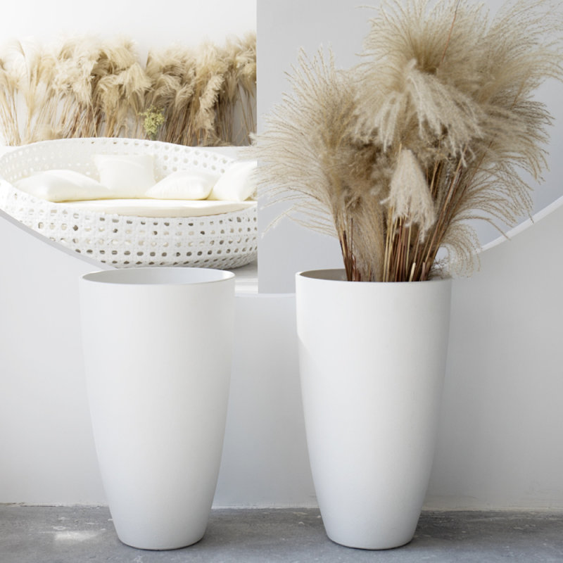 Ensemble de 2 pots à fleurs hauts et ronds, Blanc, H 20 po x l 11,5 po x P 11,5 po