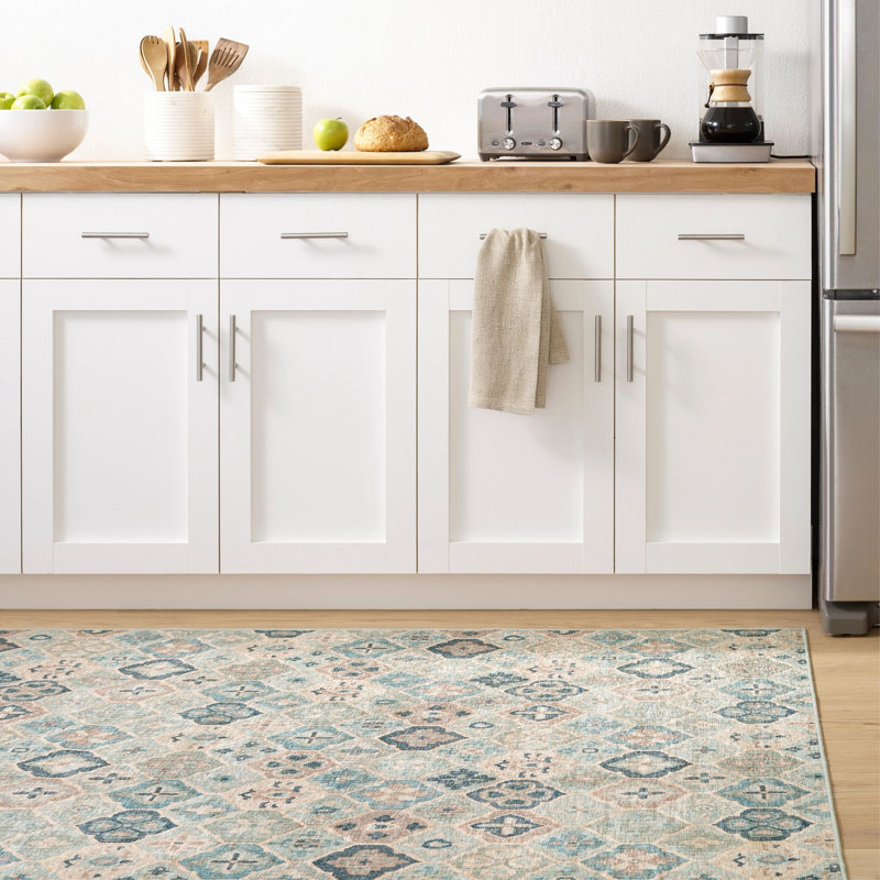 Pali Blue Machine Washable Rug, Rectangle 4' x 6'