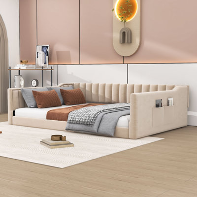 Upholstered Daybed with Side Storage Pockets for Living Rooms and Guest Rooms by Latitude Run