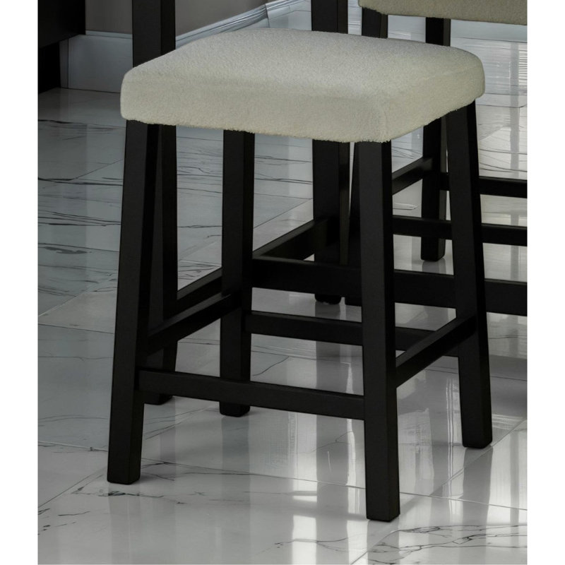 Table de salle à manger contemporaine 3 pièces avec table en placage de papier, coussins en tissu et 2 tabourets en bois d'ingénierie noir blanc