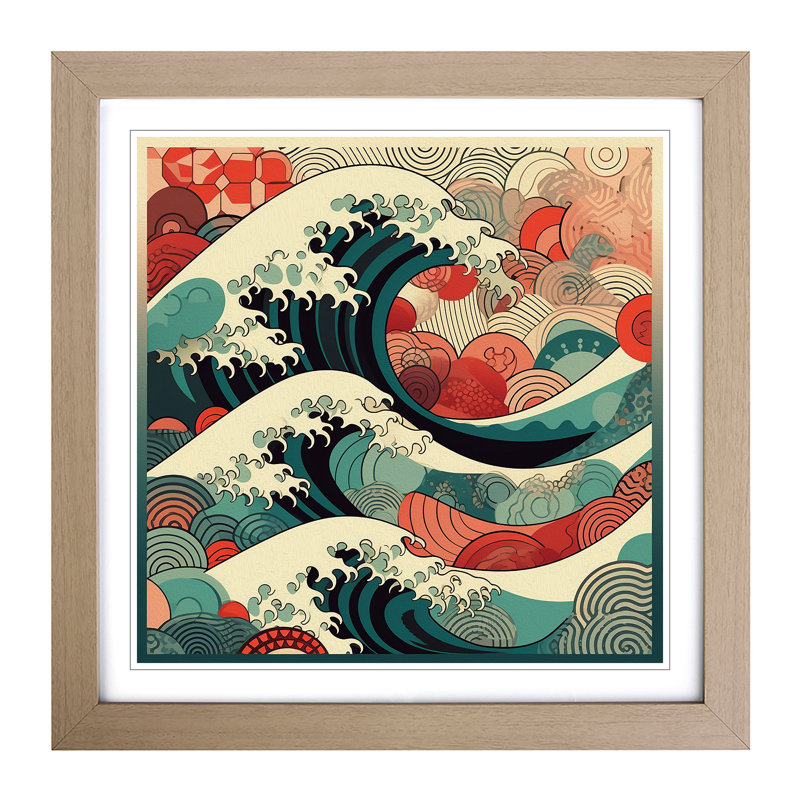 Japanese Wave Geometric - Framed Print, Oak