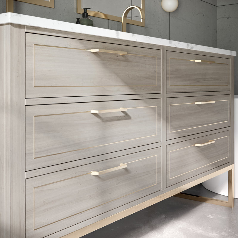 Markham 60'' W Double Vanity, Cashmere Gray, Carrara Marble, Satin Brass