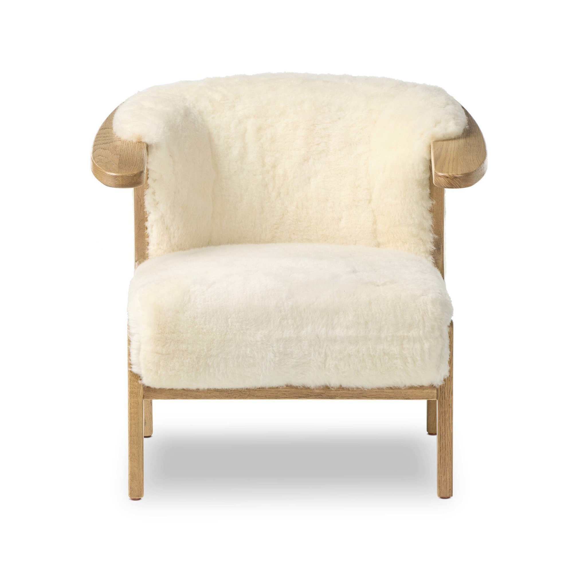Fabian Shearling Solid Wood Armchair, Aged Smoked Oak, Cream Shearling