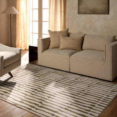 Etho Saville by Nikki Chu Tufted Striped Green/Ivory Area Rug (9'6"X13'6")