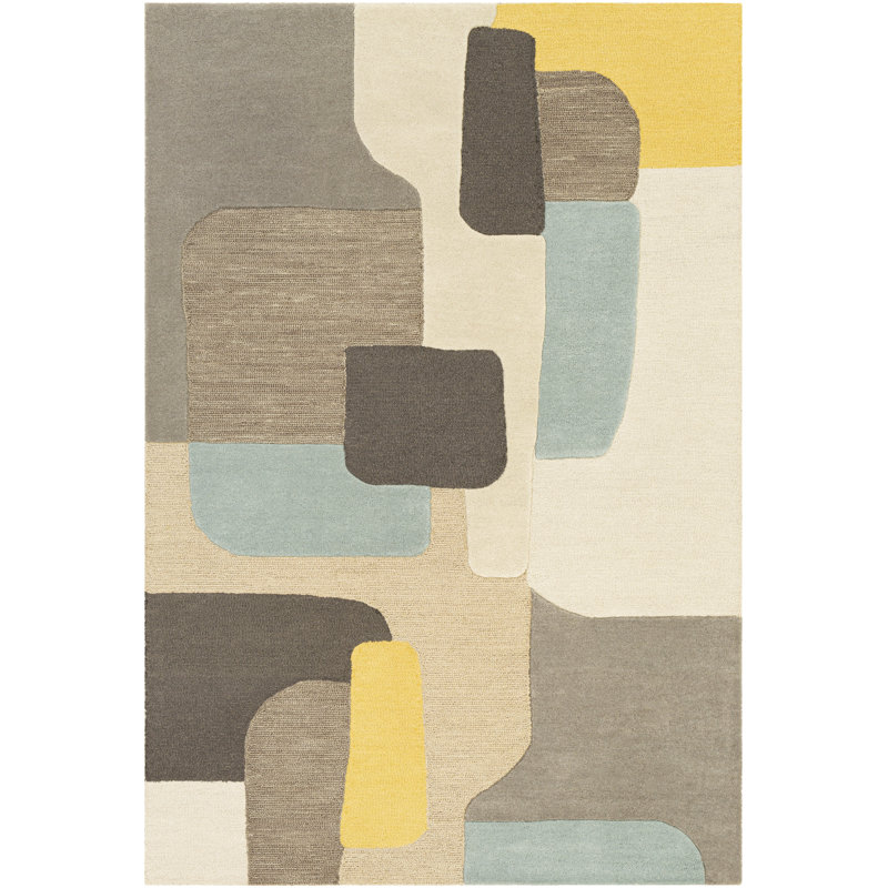 Amyerra Hand Tufted Wool Geometric Indoor Rug, Rectangle 8'10" x 12'