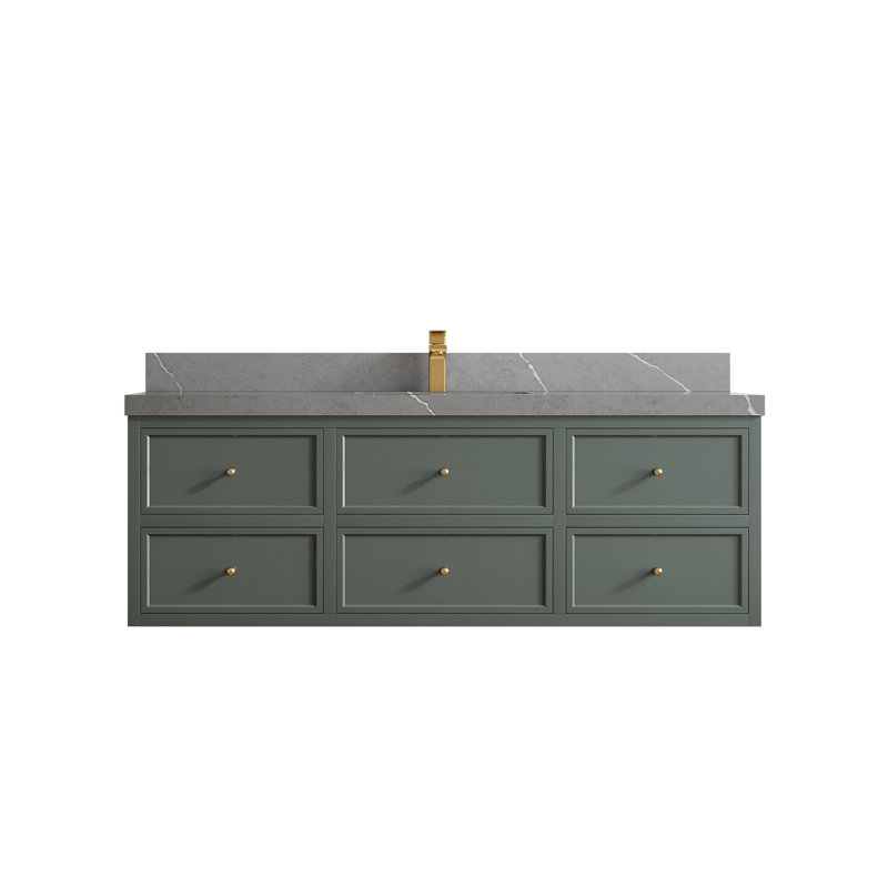 Meuble-lavabo simple 60 po avec comptoir en quartz 60 po, Gris Piatra