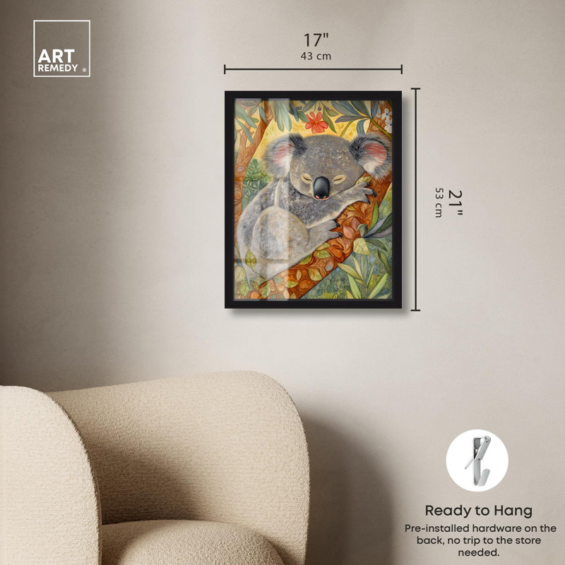 «Dreaming Koala Shadowbox Print» par Art Remedy, Noir, H 21 po x l 17 po