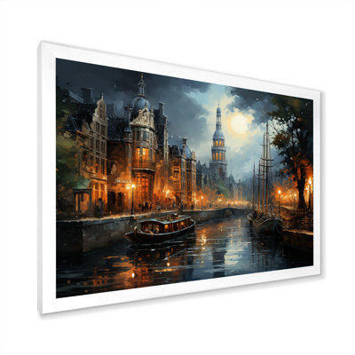 «Danemark Amsterdam Canal at Night I», reproduction sur toile