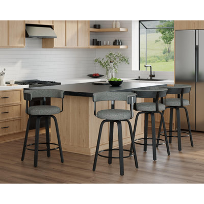 Tabouret de comptoir pivotant de 26 po avec dossier et pieds en bois cintré pour îlot de cuisine